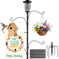 Camii Solar Shepherds Hooks for Outdoors, 80" Bird Feeder Pole with Light, Flag Holder, 5 Prongs Base, Garden Flag Holder for Hook Bird Feeder, Plant Baskets, Lantern