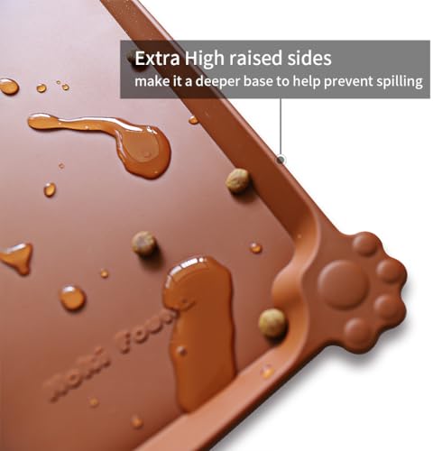 Hoki Found L Silicone Non Slip Pet Dog Cat Bowl Mats - Placemat - Feeding Mat - Waterproof - For Carpet - Caramel - color: Caramel, size: 22" x 14"