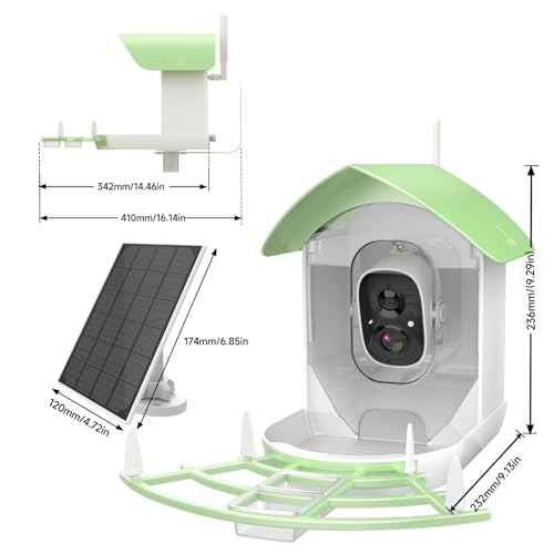 Bird Feeder with Camera,Smart AI Birds Breed Recognition,Birds Motion Detection with Real-Time Notice,Auto Capture Bird Watching WiFi Camera,Solar-Powered Outdoor Charging Bird House,Ideal Gifts,Green | Auto records FHD videos of birds in your backyard,In