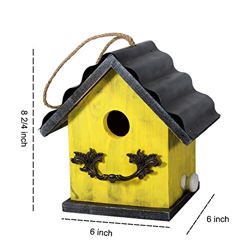 Bird House for Outside, Resting Place for Birds, Hanging Natural Wooden Bird Nest, Bluebird House Handcrafted Hut (Yellow) - color: Yellow