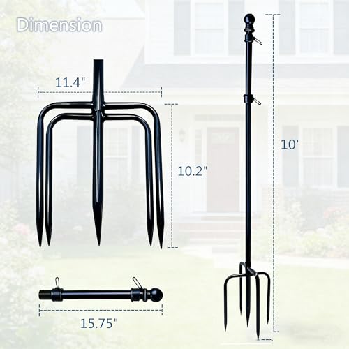 10ft Black Flag Poles in Ground for Outside, Flagpole Stand for House Ground with 5 Pronges Base - size: 10FT