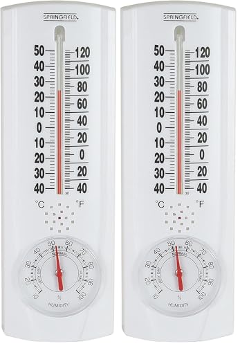 Springfield Vertical Thermometer and Hygrometer, Indoor Outdoor Thermometer, Wireless Humidity Meter for Patio, Garden, or Nursery Areas (9.125-Inch) (Pack of 2) - size: 1 Count (Pack of 2)