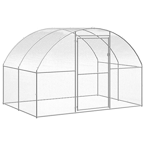 9.8x9.8x6.6 Ft Galvanized Steel Chicken Coop, Large Outdoor Metal Poultry Run Cage for Hens and Ducks, Silver Walk-in Hen House Pen with Extension Frames