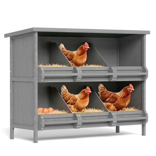 2-Tier Nesting Boxes for Chickens,Chicken Laying Boxes with Perch | Wooden Chicken Nesting Box for Poultry, Solid Wood Egg Laying Box for Hens, 6-Compartment - size: 45.3"L x 15.4"W x 34.6"H