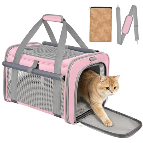 Cat Carrier Airline Approved Privacy Portable Top Load Pet Travel Bag | Soft Sided Pet Carriers for Small Cats Dogs Puppy up to 16 Lbs,Collapsible,Zipper Lock,Luggage Sleeve,2 Storage,Washable - color: Pink
