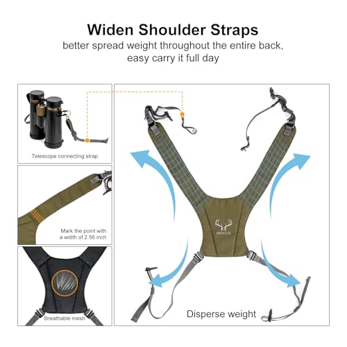 Binocular Harness Chest Pack: Bino Case with Rangefinder Pocket XL | Silent magnetic lid, one-handed access, removable pouches, rain cover, MOLLE webbing for Hunting Hiking Bird Watching - color: Green, size: X-Large