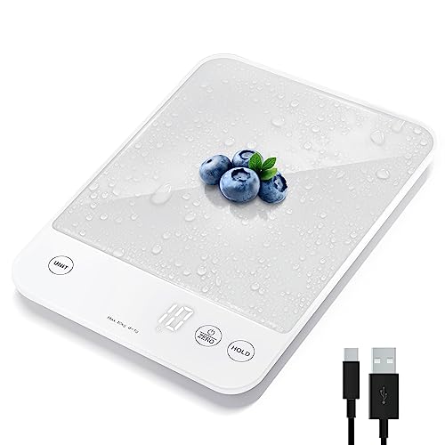 Etekcity 22lb Food Kitchen Scale, USB Rechargeable, IPX6 Waterproof | Digital scale with grams & ounces, 1g precision, 5 weight units, tare, ideal for baking and meal prep, White - color: Achromatic White