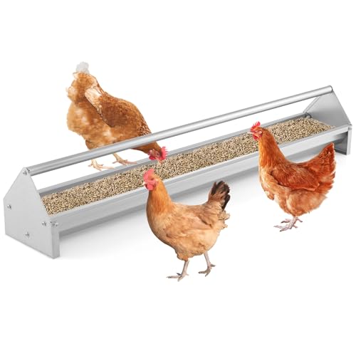 GIANTEX Chicken Feeding Trough 45" Long - Heavy Duty Galvanized Steel Chicken Feeder with Crossbar, Drainage Holes, Large Capacity Poultry Feeder Trough for Duck Geese Turkey Pigeon, Easy to Clean