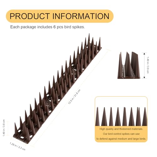 OFFO Bird Spikes for Pigeon Woodpecker Crow, Outdoor Use for Balcony Patio Window, Easy to Install, Brown, Covers 12.5 Feet(3.8m) - color: Brown