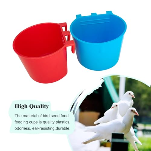 10 Pcs Cage Cups Birds Feeders Bowl Chicken Feeding Watering Dish Hanging Wire Cages Box Coop Cups for Pet Parrot Parakeet Gamefowl Poultry Pigeon and Quail（Blue and Red） - size: 10 pcs