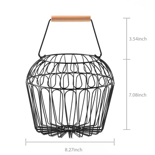 Farmhouse Egg Baskets for Gathering Fresh Egg With Handle, Round Metal Chicken Basket Collecting Fresh Egg Holder for Countertop Kitchen