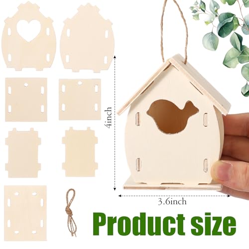 Outus 24 Pcs Wooden DIY Birdhouse Kits for Kids to Build, 4 Shapes Birdhouse Kit Wooden Unfinished with Butterfly Sticker for Boy Girl Arts Crafts(Cute) - style: Cute
