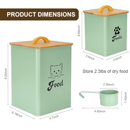 Cat Food Storage Container with Scoop, 2PCS Cat Food Storage Container with Lids Airtight, Cat Treat Jars for Kitchen Counter-7+3Lbs, Cat Cookie Jar for Storage,Saga Green - color: Saga Green
