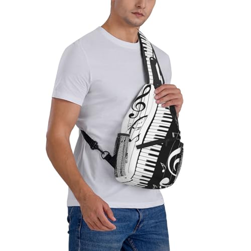 Black And White Piano Music Notes Musical Instrument Sling Backpack Crossbody Shoulder Bag Chest Bag Travel Chest Pack Casual Daypack For Women Men Hiking Sports Working - color: Black4