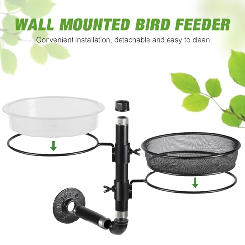 Urban Deco Wall Mounted Bird Feeder With Detachable Tray and 2 Water Bowls for Balcony, Yard, Fence, and Tree - Black - color: wall mounted bird feeder black