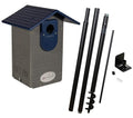 Ultimate Eastern and Western Bluebird House with Universal Mounting Pole Kit - Garden Birdhouse and Pole Combo (Blue and Gray)