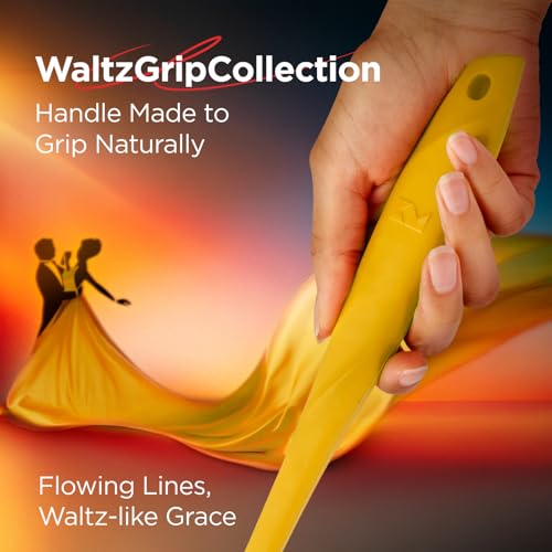 Kitchen Mama WaltzGrip Platinum Silicone Pancake Spatula Turner, Yellow | Heat-Resistant, Slotted Tapered Head, Stainless Steel Core, Durable and Dishwasher-Safe, For Flipping and Wok Use - color: Yellow
