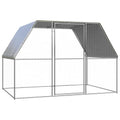 Large Chicken Cage Outdoor Walk in Poultry Coop Galvanized Steel Hen House with Cover Silver 9.8x9.8x6.6ft - color: Silver