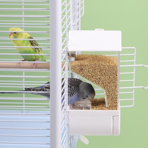 No Mess Parrot Automatic Feeder Anti-Scattering Bird Feeder for Cage Bird Food Bowl Container Parakeet Cage Accessories Finch Lovebirds Budgies Canary (Round Roofs)