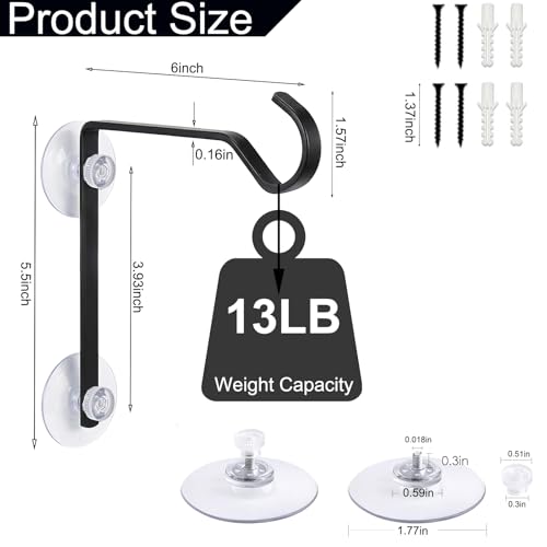 3Pack Window Hooks for Bird Feeders, Heavy Duty Window Suction Cup Hooks with Screws, Window Mount Hummingbird Feeder Hangers for Outdoor Use (Bird Feeder Not Included)