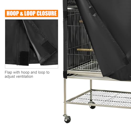 Bird Cage Cover, Pet Bird Cage Cover for Night Heavy Duty Oxford Cloth with Coating Layer, Universal Shade for Parakeet, Parrots, Cockatiel, and Small Animals, Without Cage(Black, 38x24x48in)