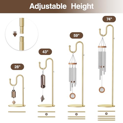 74" Shepherds Hook Stand: Hanging Bird Feeders, Wind Chimes, Plants, Gold | Heavy Duty, Free Standing, Adjustable Pole Holder with Metal Base for Indoor & Outdoor, Holds Up to 20 LBS - color: Gold