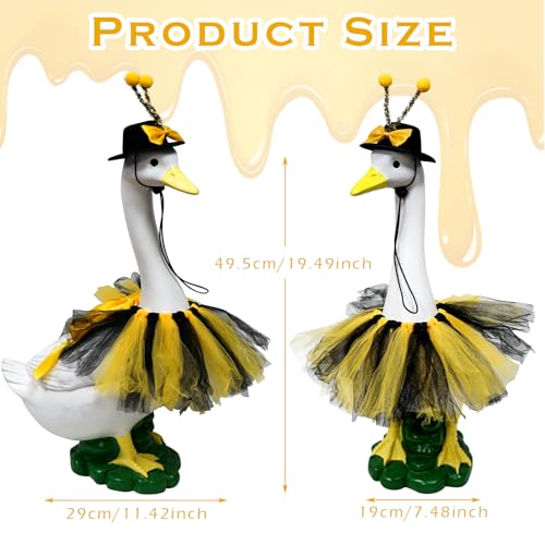 20" Porch Goose Statue with Bee Skirt Outfit, Large Resin Statues - color: Bee Hat and Skirt