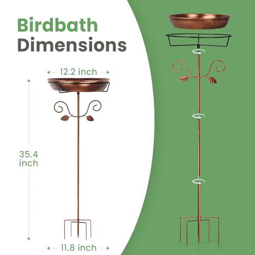Ieuan 35.4" Metal Bird Bath for Outside, Freestanding Birdbaths, Gold | Bowl Diameter: 12 inch, Depth: 2.2 inch Vintage Scroll Design, Baked Paint Coating