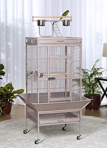 Prevue Pet Products Playtop Bird Cage - Medium Cage with Wheels for Parrots, Conures, Cockatiels, & Similarly Sized Birds, with Rolling Stand and Seed Guard - Blush Finish | Medium Cage with Wheels for Parrots, Conures, Cockatiels, & Similarly Sized Birds