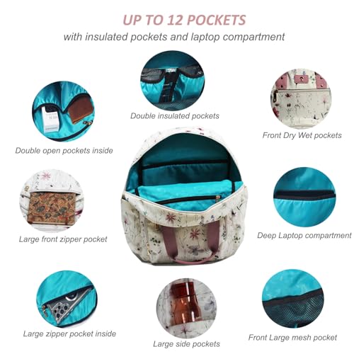Diaper Bag Backpack Corduroy Multifunction Baby Fashion Travel Pack office Laptop Bag - color: Purple White Flower