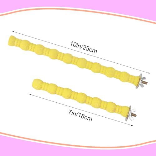 Hypeety 2PCS Wood Perch Stand Paw Grinding Stick Toy Pet Bird Cage Stand Platform for Bird Parrot Budgies Parakeet Cockatiels Cage Accessories (7in/10in) (Yellow) - color: Yellow