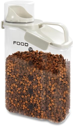Pet Food Storage Container with Large Pour Spout, White | Dog Food Container with Measuring Cups, Keep Food Fresh, Portable Cat Food Container for Dogs, Cats, Birds and Small Animals - color: White