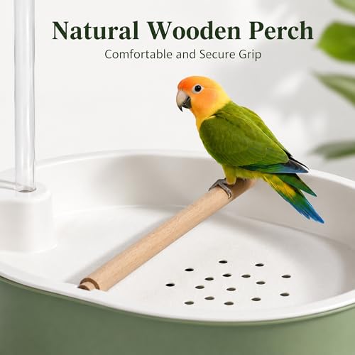 Automatic Bird Bath Shower, Adjustable Shower for Pet Birds | 12.44" x 9.8", Wooden Perch, Portable, for Cockatiel Budgie Conure Indoor Cage