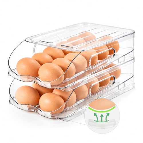 SMRCAD 24-Egg Dispenser with Silicone Bumpers, Auto-Rolling, Stackable | BPA-free food-grade PET | Stackable with lid | Built-in handle | Fits Large to Jumbo Eggs | Hand wash only - size: 2 Layer Holder 24 Eggs (M SIZE)