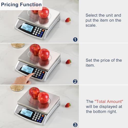 Atogou 66lb Food Scale, Commercial Kitchen Scale with Price Computing | Plug-in Usable, 0.05oz/1g Increment, 304 Stainless Steel, for Cooking, Vegetables, Farm, Industry, Counting. LC300 Silver - style: Silver 66lb/30kg
