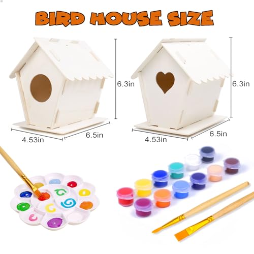 hapray 2 Pack Bird House Kits for Kids, DIY Birdhouse Kit Build and Paint - color: 2 Pack Bird House