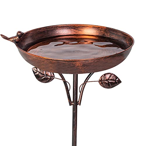 VEWOGARDEN 38" Tall Metal Bird Bath for Outside, Outdoor Bird Bath Feeder with 5-Pronged Stake for Garden, Yard, Patio Decor, Antique Bronze - color: Copper