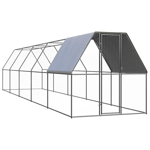 Large Chicken Coop Outdoor Metal Poultry Cage 6.6x6.6x6.6ft Silver Galvanized Steel Walk-in Hen House Run for Backyard Duck Rabbit Animal Enclosure Pen with Weatherproof Cover - color: Silver-B