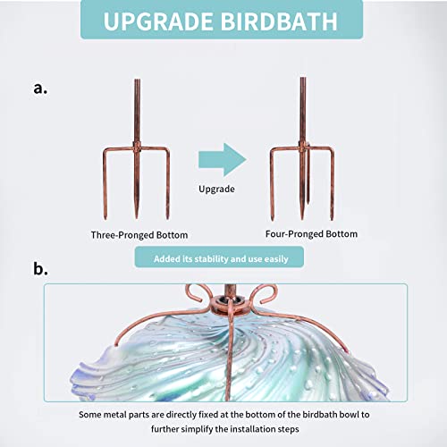 MUMTOP Bird Bath for Outside, Glass Birdbath Birdfeeder Green Garden Stake | 26 Inch Flower Bird Bath for Outdoors with Stable Four-Prong Ground Stake, Easy to Install and Clean, Perfect for Outdoor Use - color: Green