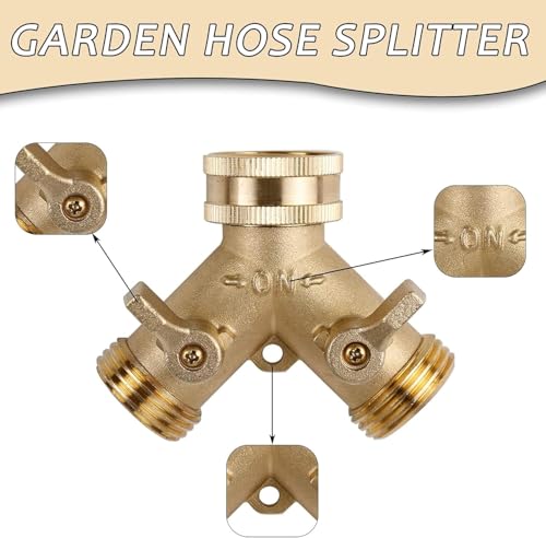 Triumpeek 3/4" Brass 2 Way Hose Splitter, Brass 2 Way Garden Hose Connector with 2 Pcs Garden Hose Coiled Spring Protectors and 6 Rubber Washers | Brass 2 Way Garden Hose Connector, 2 Pcs Garden Hose Coiled Spring Protectors, 6 Rubber Washers - style: 1Y