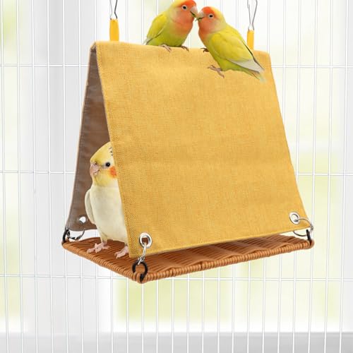 Hypeety Bird Nest Tent Cozy Hanging Snuggle Bed Hut for Cage, Yellow, M | Warm bed, washable, with hanging hooks, bird cage accessories, soft canvas, for cockatiel/lovebird/conure/budgie, yellow, M - color: Yellow, size: M