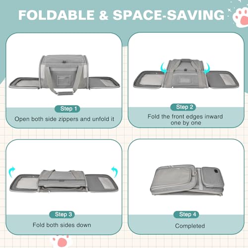 Cat Carrier Airline Approved Privacy Portable Top Load Pet Travel Bag | Soft Sided Pet Carriers for Small Cats Dogs Puppy up to 16 Lbs,Collapsible,Zipper Lock,Luggage Sleeve,2 Storage,Washable - color: Gray