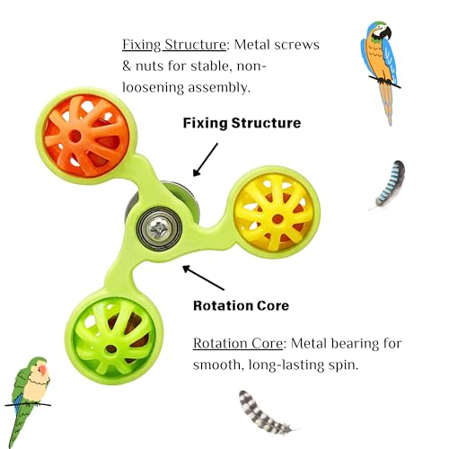 Spinning Bird-Toys Bird Cage Toys & Bird Perch Parrot-Parakeet Budgie Cockatiel Conure Macaw Chicken Parrot Enrichment Cage Accessories Small Animal Chewing Toy (Green Spinner Bell) - color: Green Spinner Bell