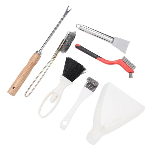 7Pcs Bird Cage Cleaning Tools Set, Fork Brush Scraper Broom Dustpan Gloves Kit, Stainless Steel Bird Droppings Scraper Tool for Parakeet Items & Small Animal Cage Cleaning