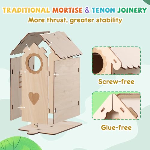 JMMICO 3 Pack Bird Houses Kits for Kids, Wooden Painting Arts and Crafts for Kids Ages 8-12, Build & Paint Your Own Bird Houses and Wind Chime Kits, Toddlers Easter Gifts for Girls Boys - size: 3PCS