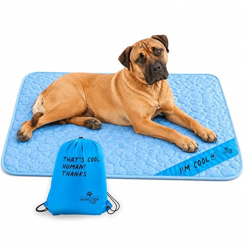 INSPECTOR TAIL Dog Cooling Mat, Indoor & Outdoor, XXL Self Cooling Pad | No Freeze Needed, Breathable, Washable, Portable Cooling Mat for Dogs with Travel Bag, Fits Car, Crate, Floor & Bed, 59"x 39" - size: Blue- 59" x 39"