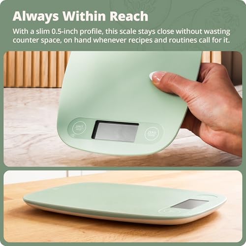 Greater Goods Food Scale, Slim & Compact Build, 1g Precision (Sage Green) | Digital Kitchen Scale for Cooking, Meal Prep & Portion Control, Tare, Auto Shut-Off, g/oz/lb/ml Conversion & Calorie Tracking - color: Sage Green