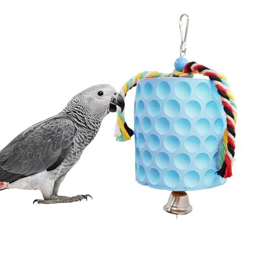 Bird Beak Grinding Stone, Parrot Chew Toys with Bells, Bird Toys, Cage Accessories for African Grey, Amazon Parrots, Budgies, Cockatiels, Lovebirds, Conures, Quakers, Small to Medium Birds - color: Blue