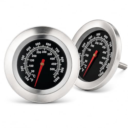 2 Pack 3 Inch Dial BBQ Grill Thermometer, M10 Thread Stainless Steel Temp Gauge -100°F to 1000°F(50°C-500°C), Lid Mount Temperature Indicator for Charcoal Smoker, Barbecue Pit & Outdoor Cooking Grills