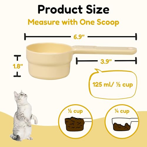 1/2 Cup Dog Food Scoop, Extra Long Handle Sturdy Melamine Pet Food Measuring Scoop with Clear Marking Lines, BPA-Free, Shatterproof, Dishwasher Safe (Butter Yellow, 1/2 Cup) - color: Butter Yellow, size: 1/2 Cup
